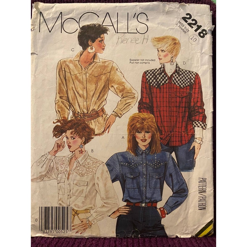 McCalls Sewing pattern 2218 western button down top sz 10